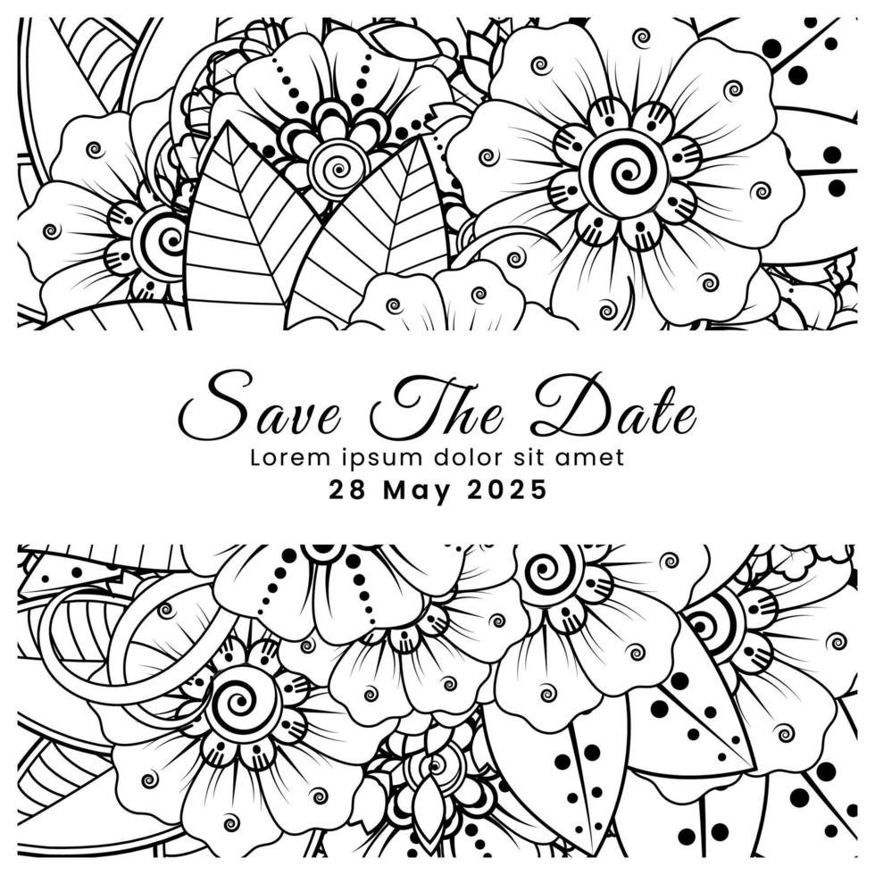 Save the date with mehndi flower. decoration in ethnic oriental, doodle ornament. vector