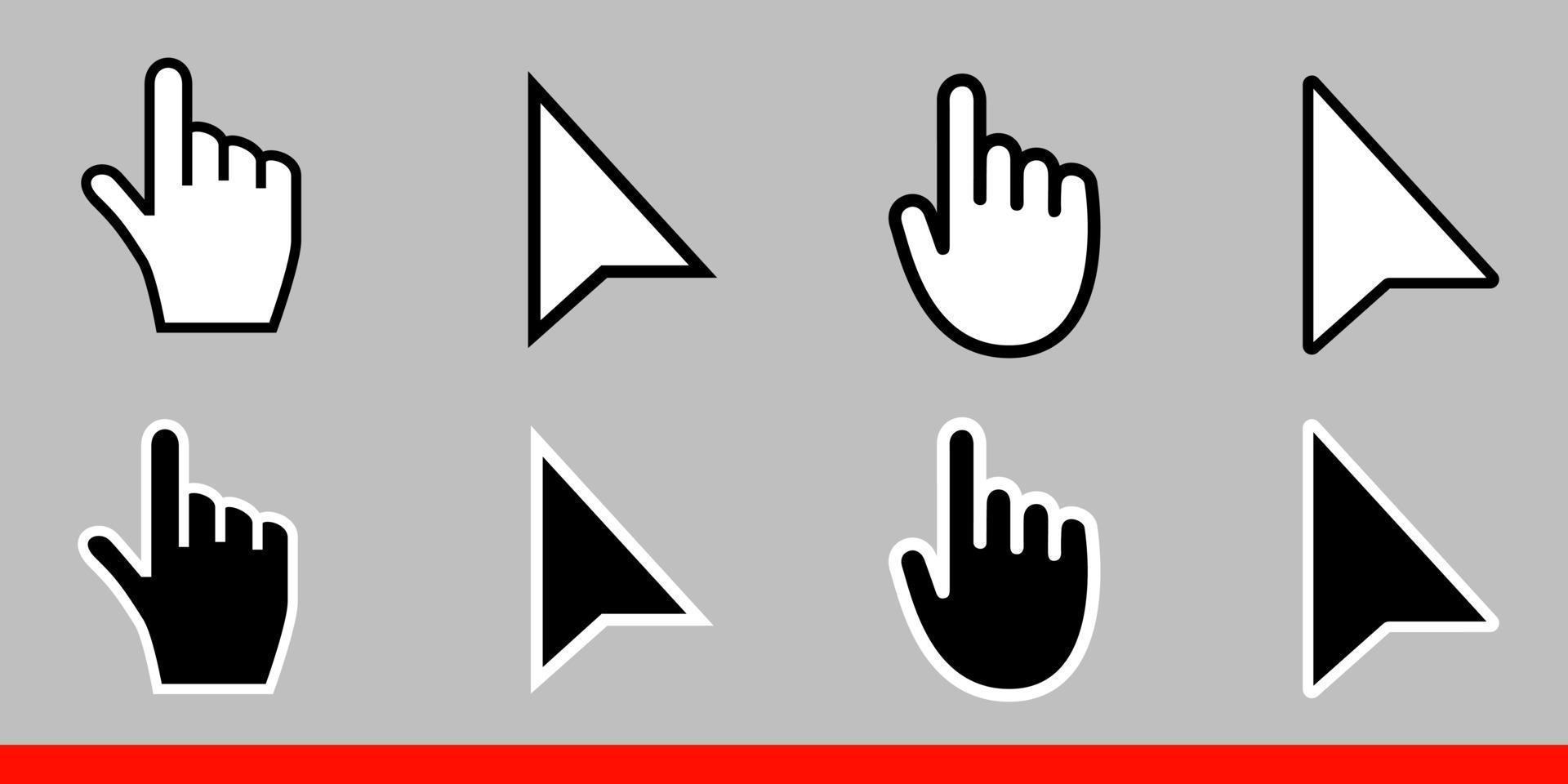 8 Black and white arrow no pixel mouse hand cursors icons vector illustration