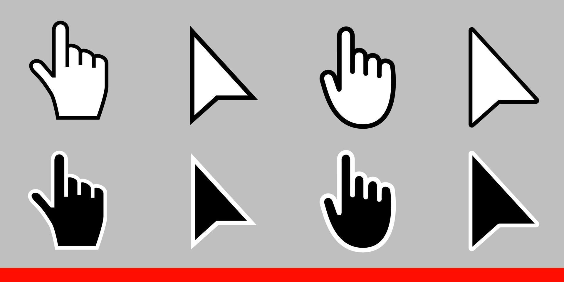 8 flechas en blanco y negro sin iconos de cursores de mano de ratón de píxeles ilustración vectorial vector