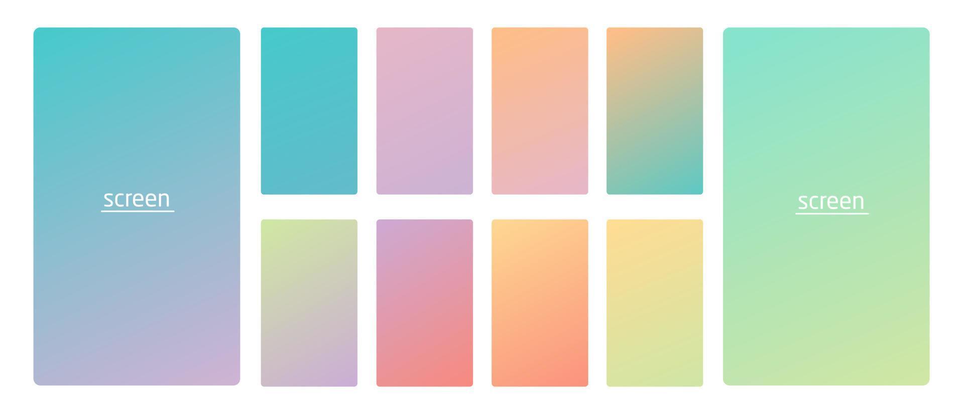 Vibrant and soft pastel gradient smooth color background set for devices, pc and modern smartphone screen soft pastel color backgrounds vector ux and ui design illustration.