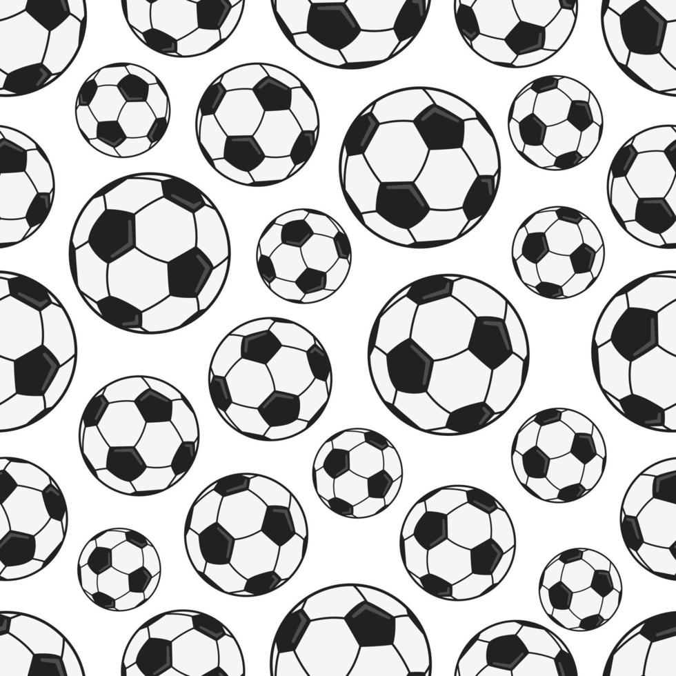 Patrón sin fisuras con balones de fútbol hexagonales en blanco y negro ilustración de vector de diseño de estilo plano aislado sobre fondo blanco. fútbol deporte popular juego y símbolo de la pelota.