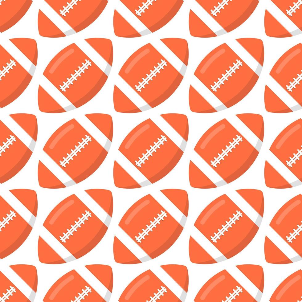 Seamless pattern with orange rugby or american football balls flat style design vector illustration isolated on white background. Rugby - popular sport game and ball - symbol of it.
