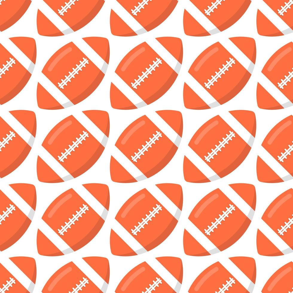 Seamless pattern with orange rugby or american football balls flat style design vector illustration isolated on white background. Rugby - popular sport game and ball - symbol of it.