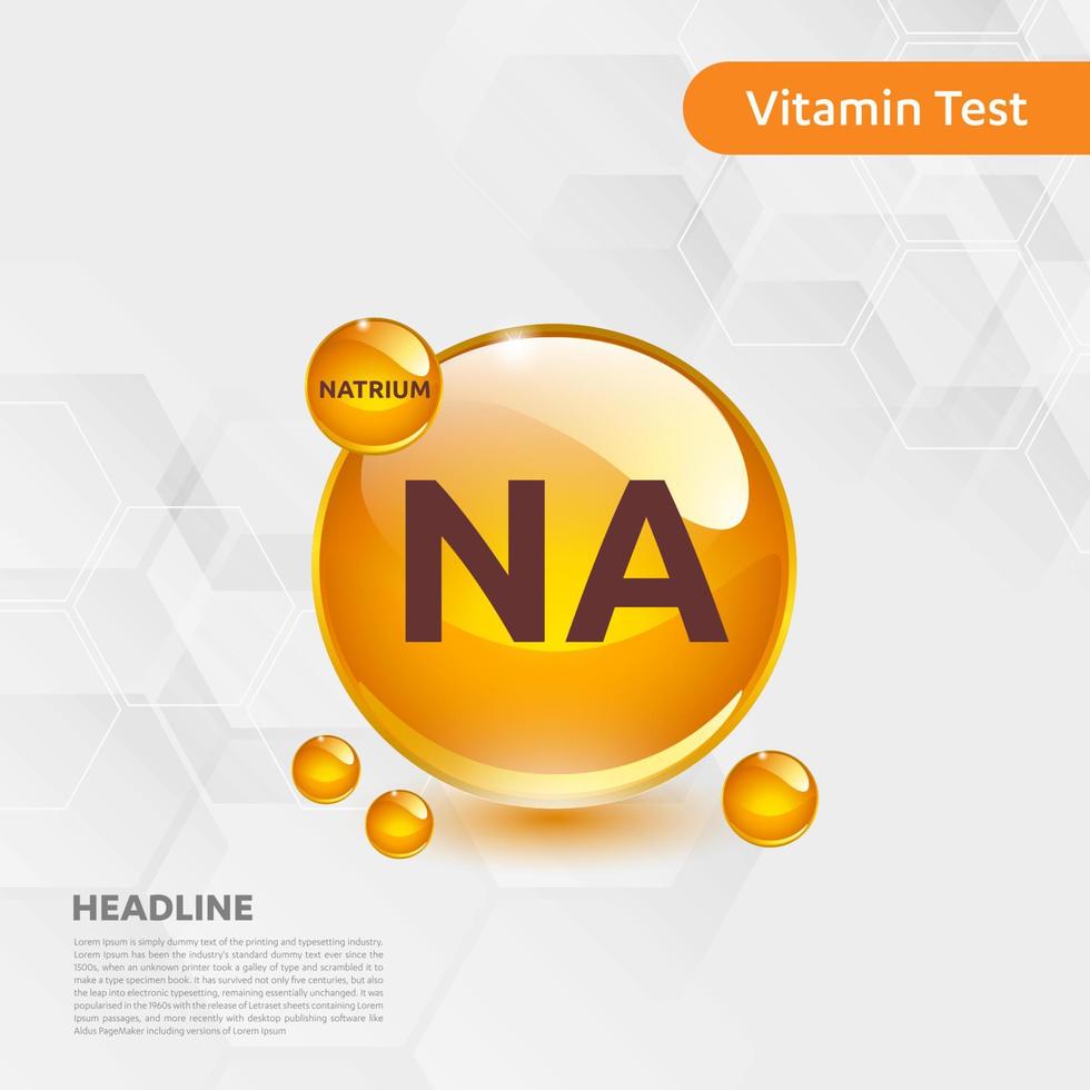 Vitamin Na sun icon collection set, body cholecalciferol. golden drop Vitamin complex drop. Medical for heath Vector illustration