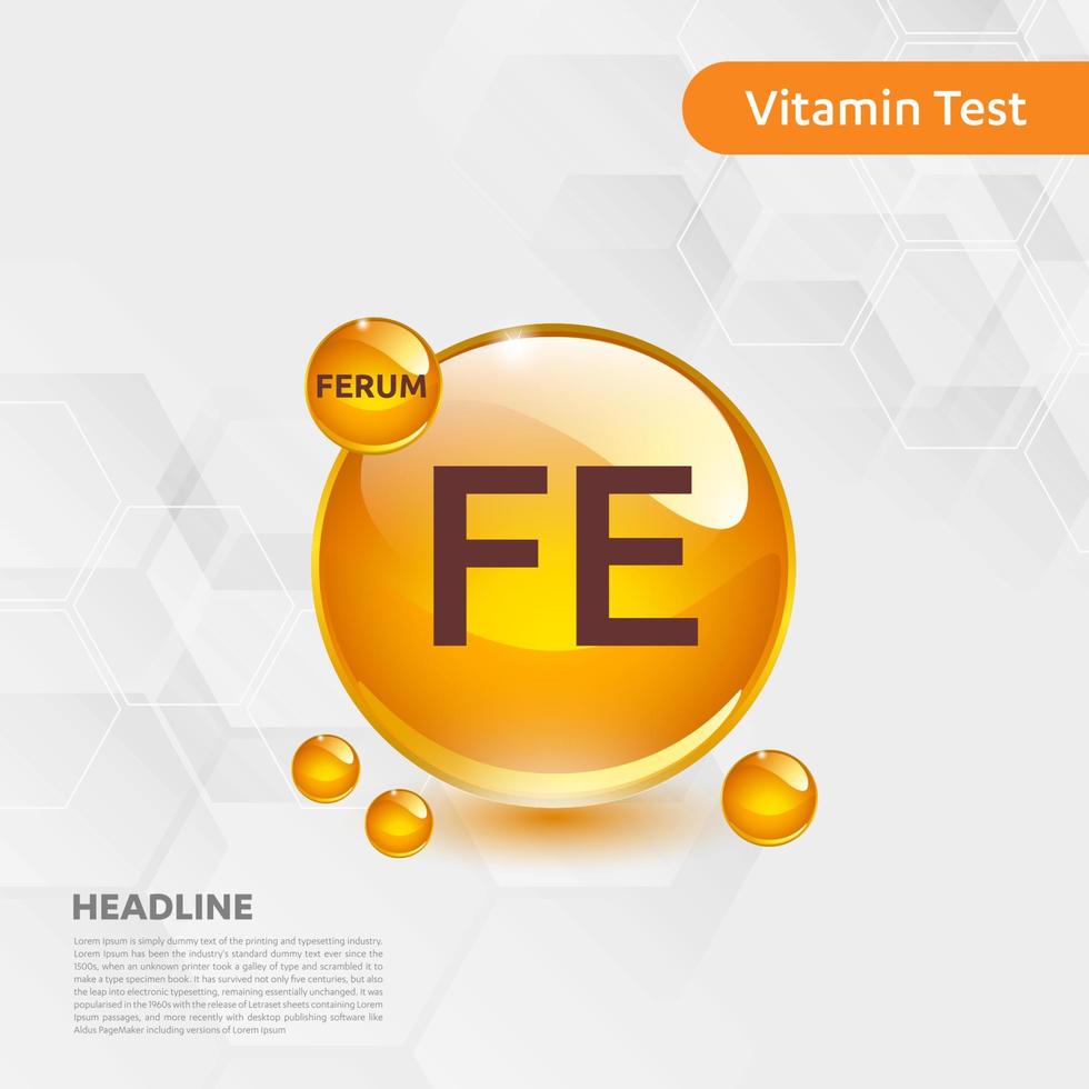 Vitamin FE sun icon collection set, body cholecalciferol. golden drop Vitamin complex drop. Medical for heath Vector illustration