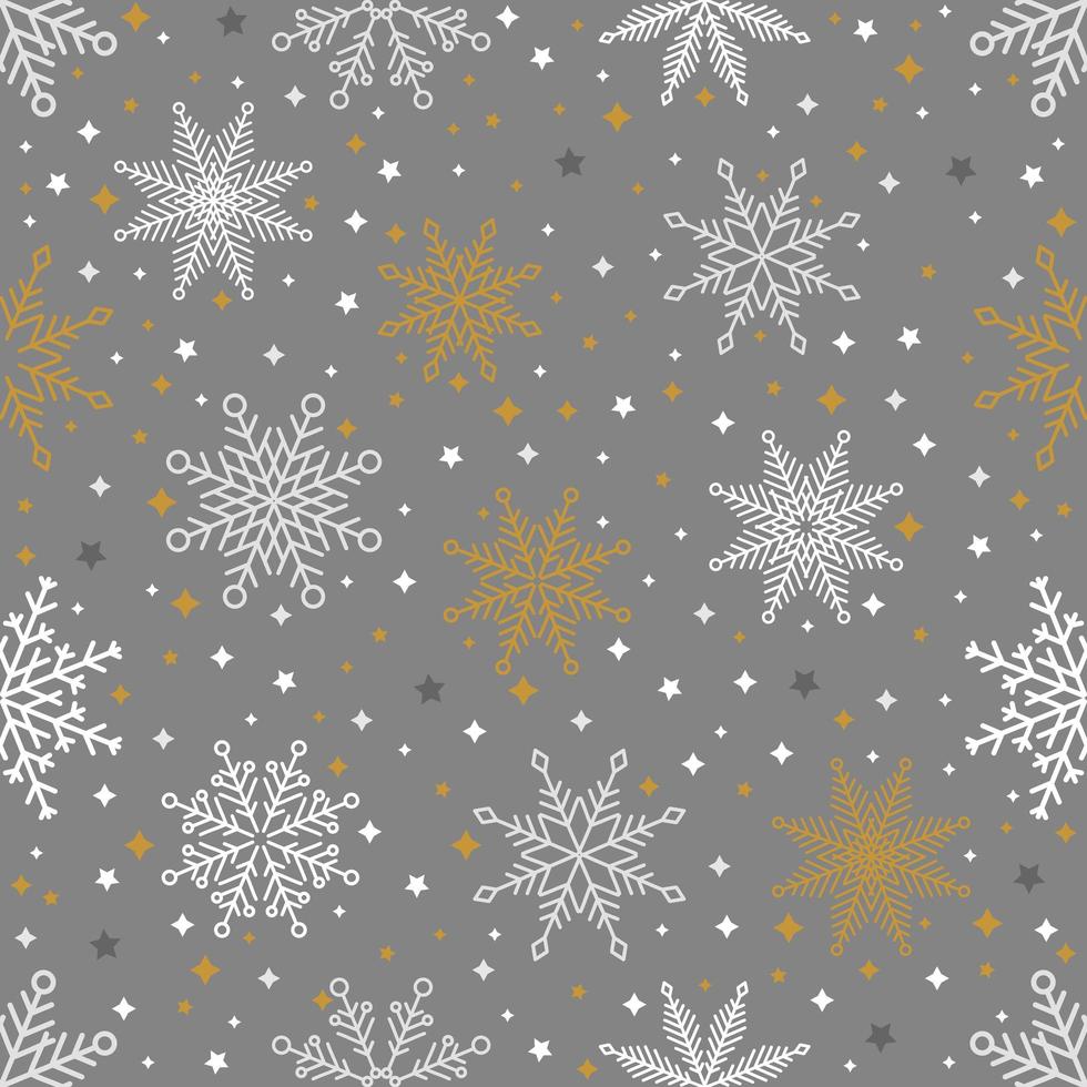 Simple Christmas seamless pattern. Snowflakes with different ornaments. On black background vector