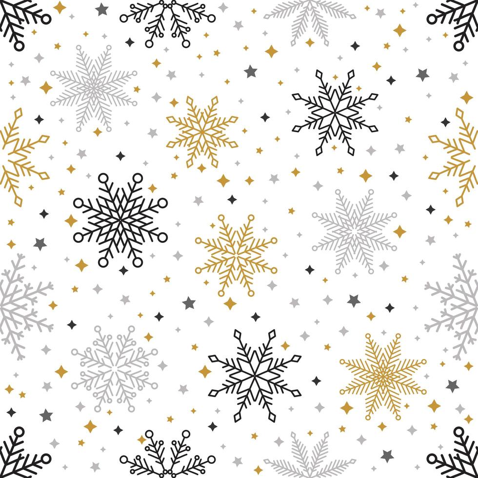 Simple Christmas seamless pattern. Snowflakes with different ornaments. On white background vector