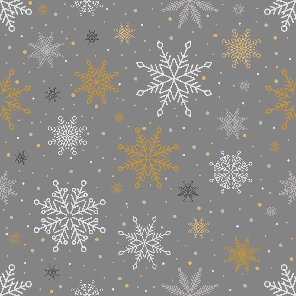 Simple Christmas seamless pattern. Snowflakes with different ornaments. On black background vector