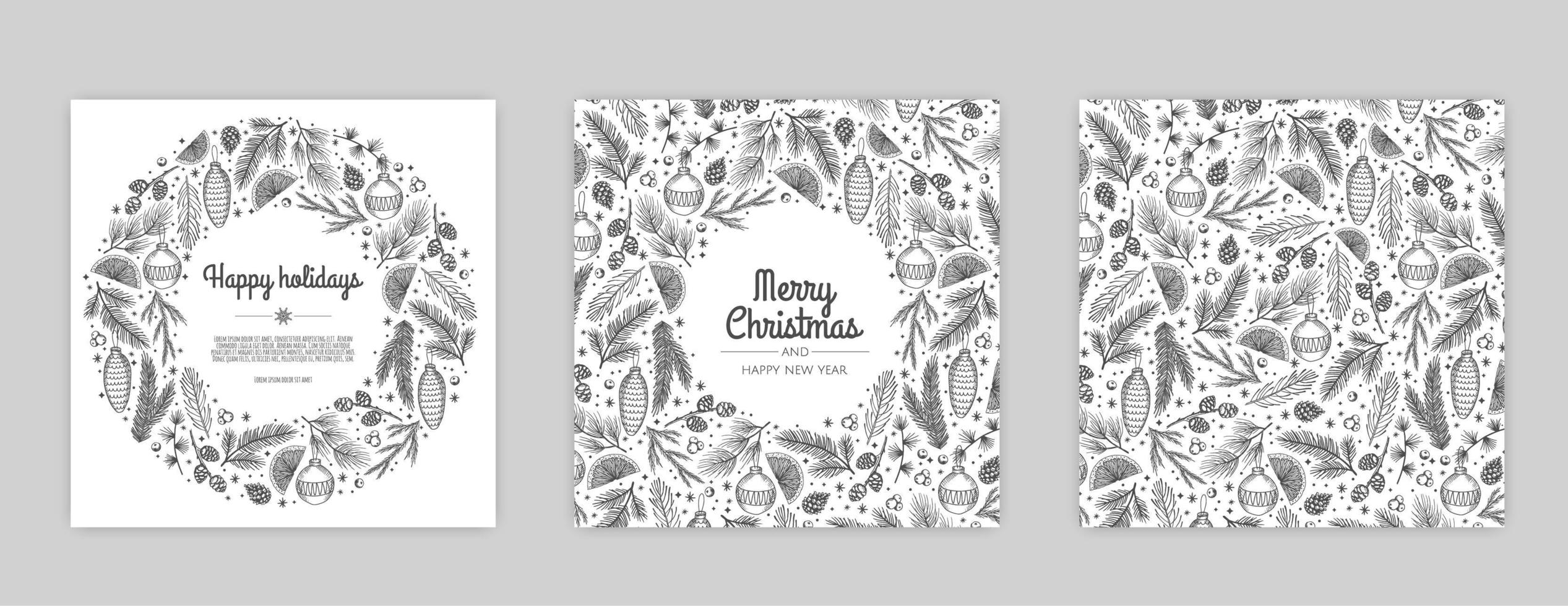 Merry Christmas and Happy New Year Set of backgrounds, greeting cards, posters, holiday covers. vector
