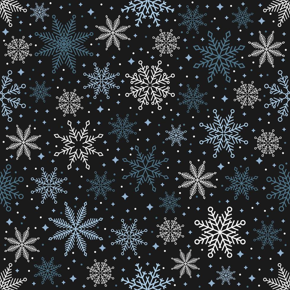 Simple Christmas seamless pattern. Snowflakes with different ornaments. On black background vector