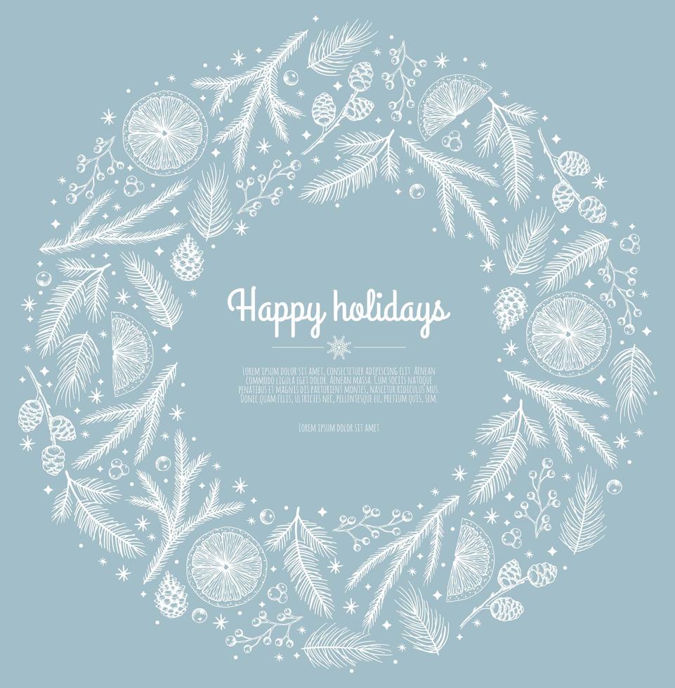 Festive wreath with fir tree, snowflakes, balls and stars. Can be used for Christmas design. vector