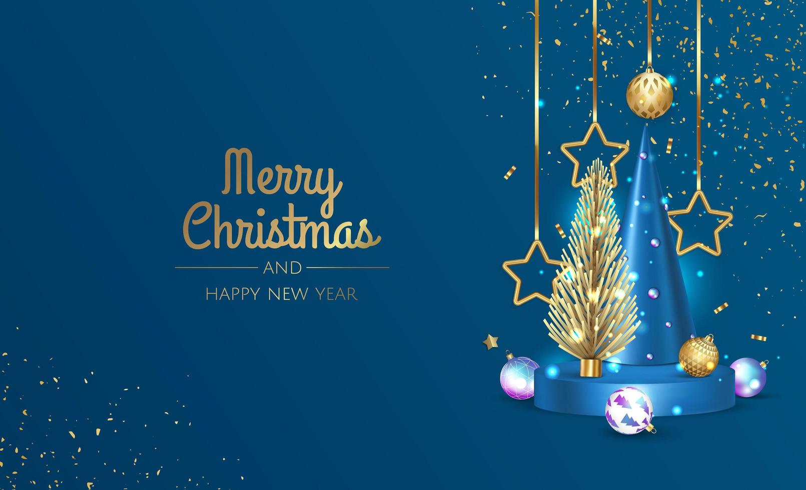 Merry Christmas and Happy New Year. Xmas Festive background with realistic 3d objects, white and gold balls. vector