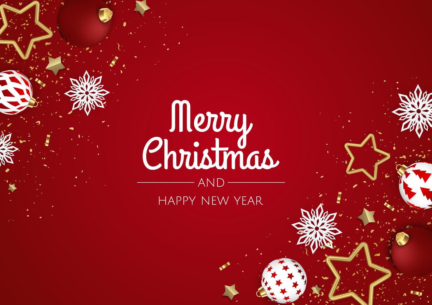 Merry Christmas and Happy New Year. Xmas Festive background with realistic 3d objects, white and gold balls. vector