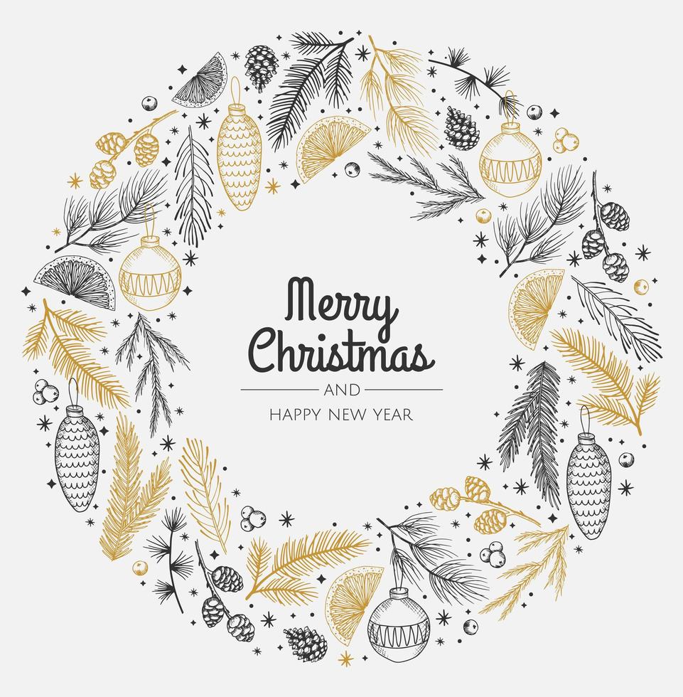 Christmas wreath with branches and pine cones. Design for your postcards, banners, flyers. vector