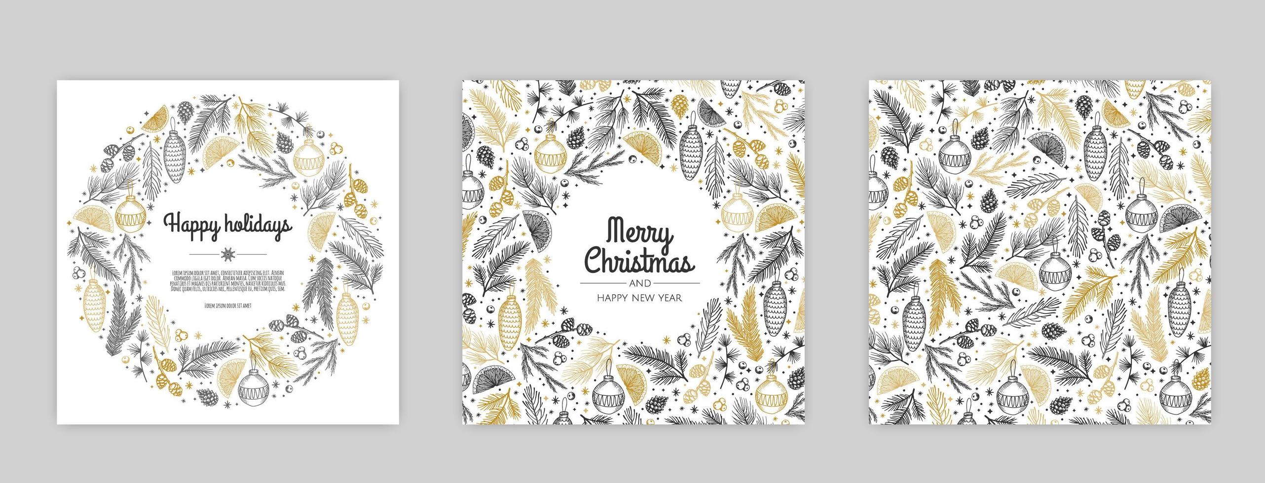 Merry Christmas artistic templates. Corporate Holiday cards and invitations. Floral frames and backgrounds design. vector