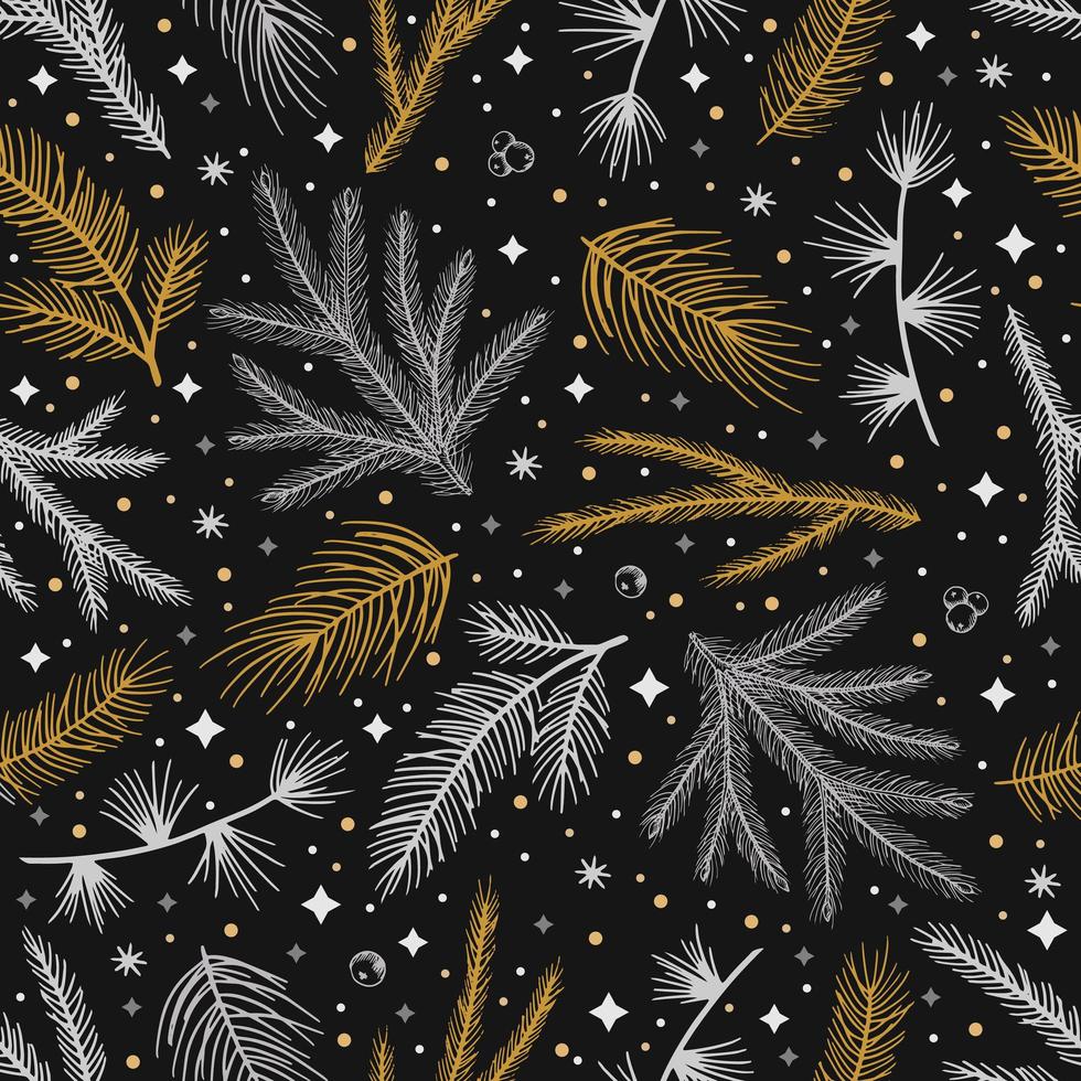 Simple Christmas seamless pattern. Snowflakes with different ornaments. On black background vector