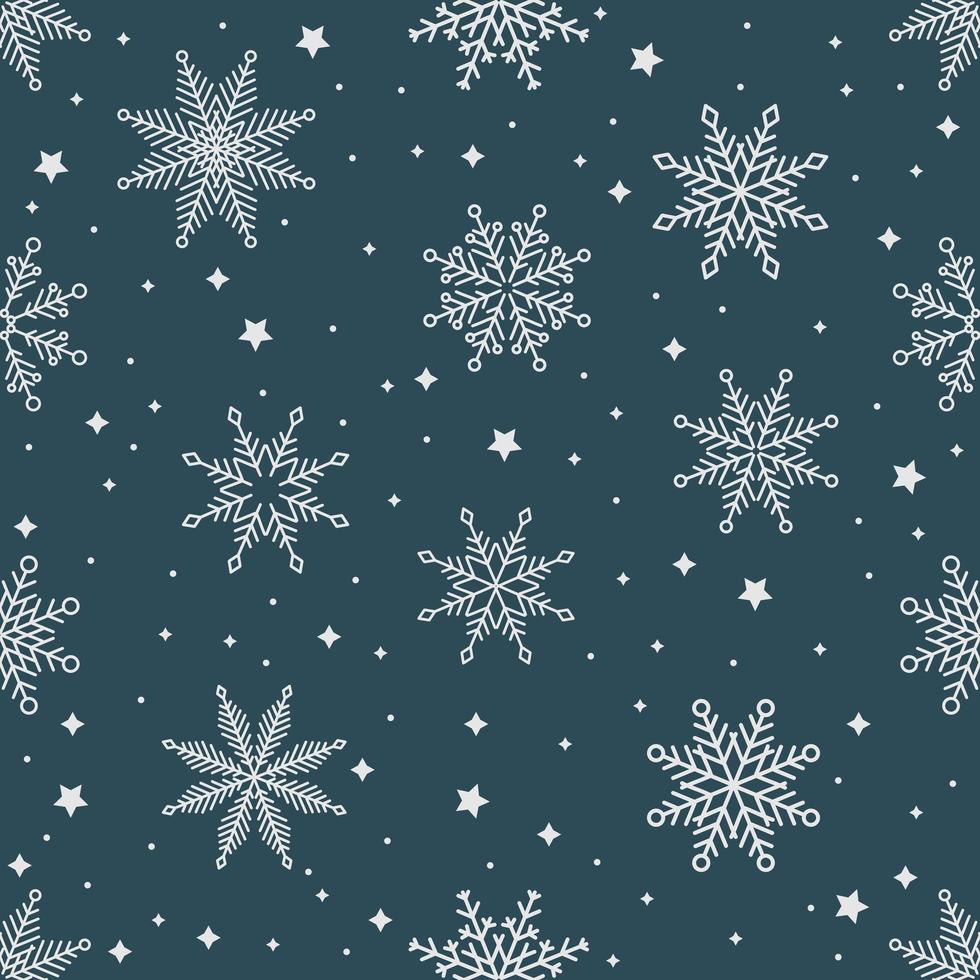 Simple Christmas seamless pattern. Snowflakes with different ornaments. On black background vector