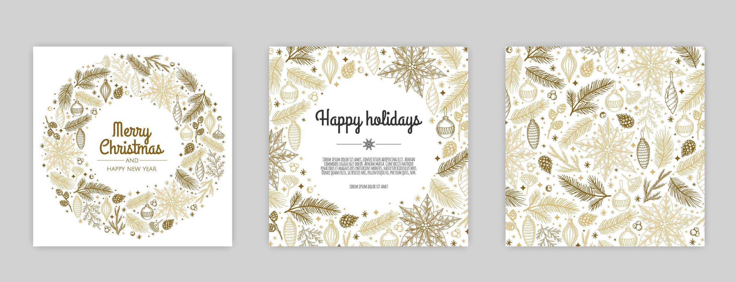 Merry Christmas artistic templates. Corporate Holiday cards and invitations. Floral frames and backgrounds design. vector