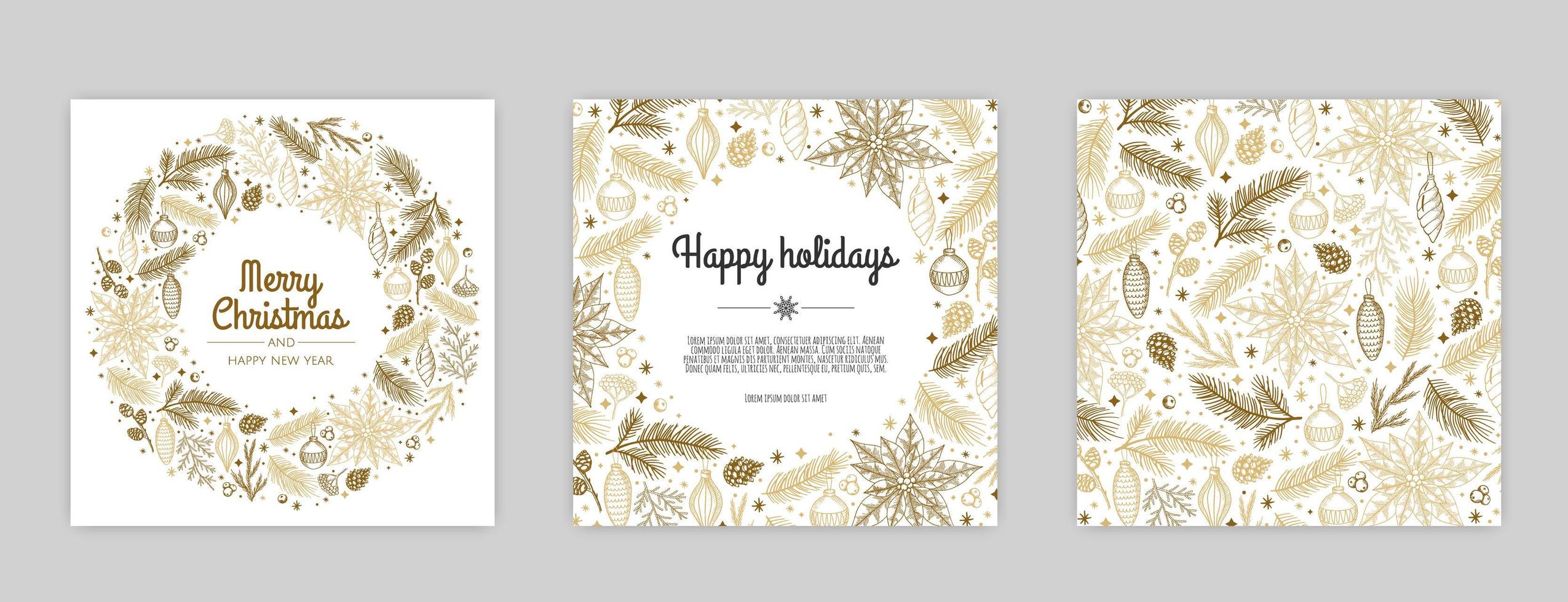 feliz navidad plantillas artísticas. tarjetas e invitaciones corporativas para fiestas. diseño de marcos y fondos florales. vector