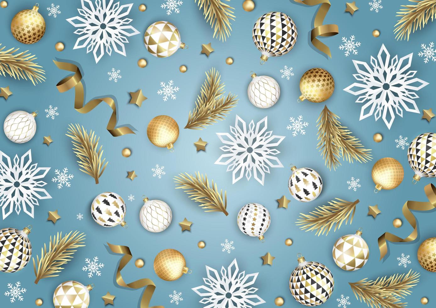 Merry Christmas and Happy New Year. Xmas background with Snowflakes and balls design. vector