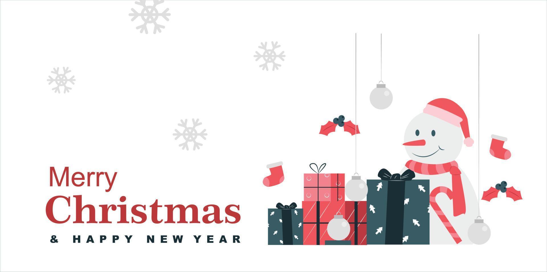 Christmas day and happy new year, snowman and christmas objects. vector illustration