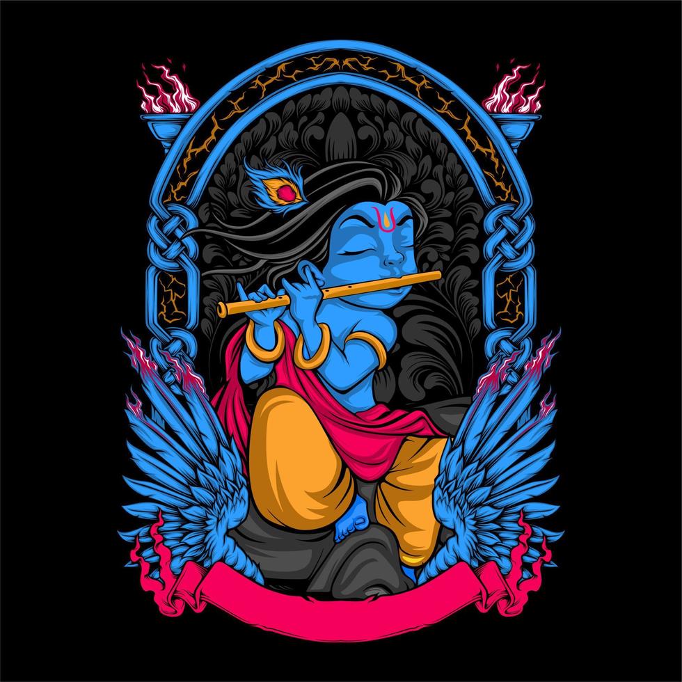 krishna playing flute vector