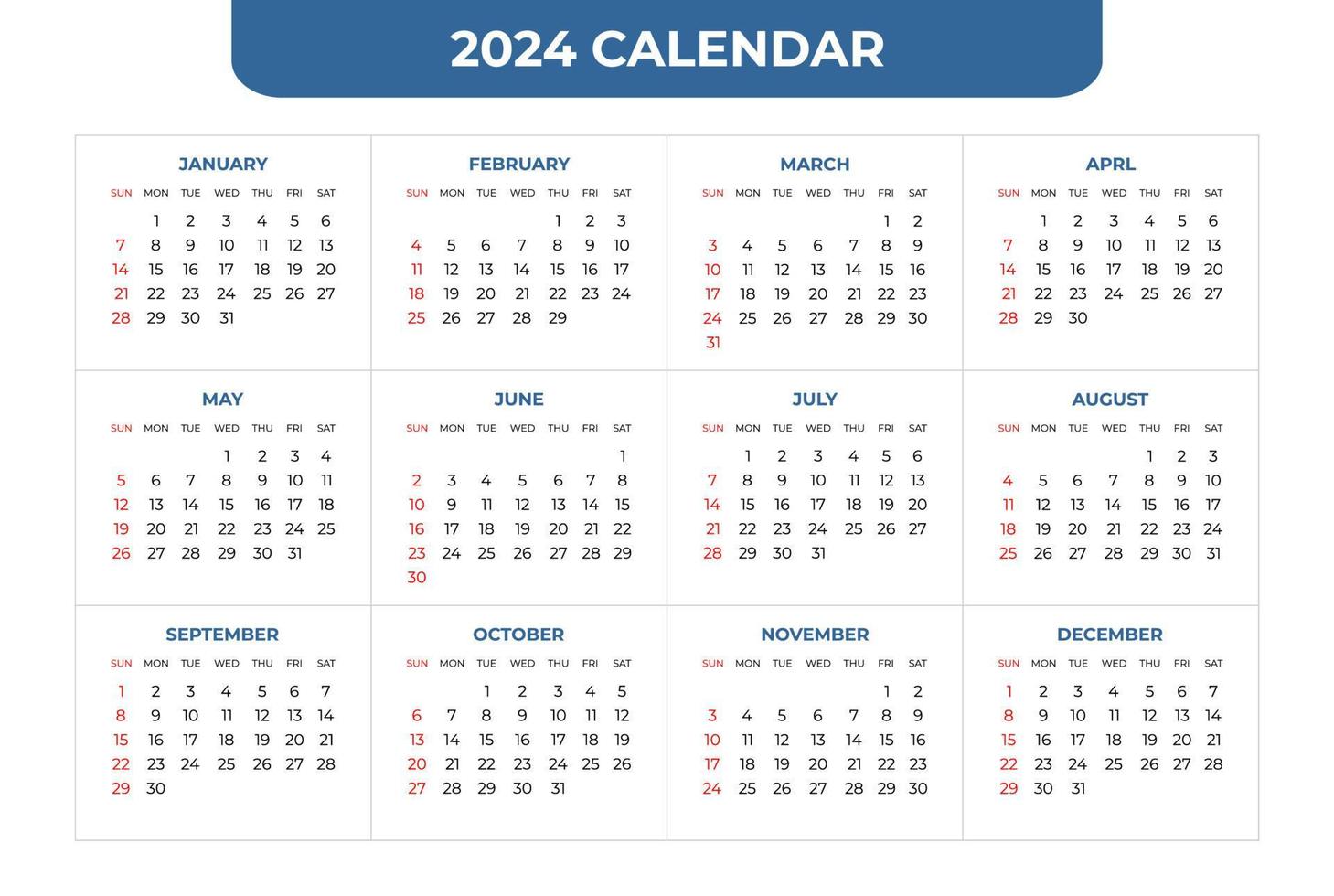 2024 Calendar Template Simple And Easy To Use 4686317 Vector Art At 