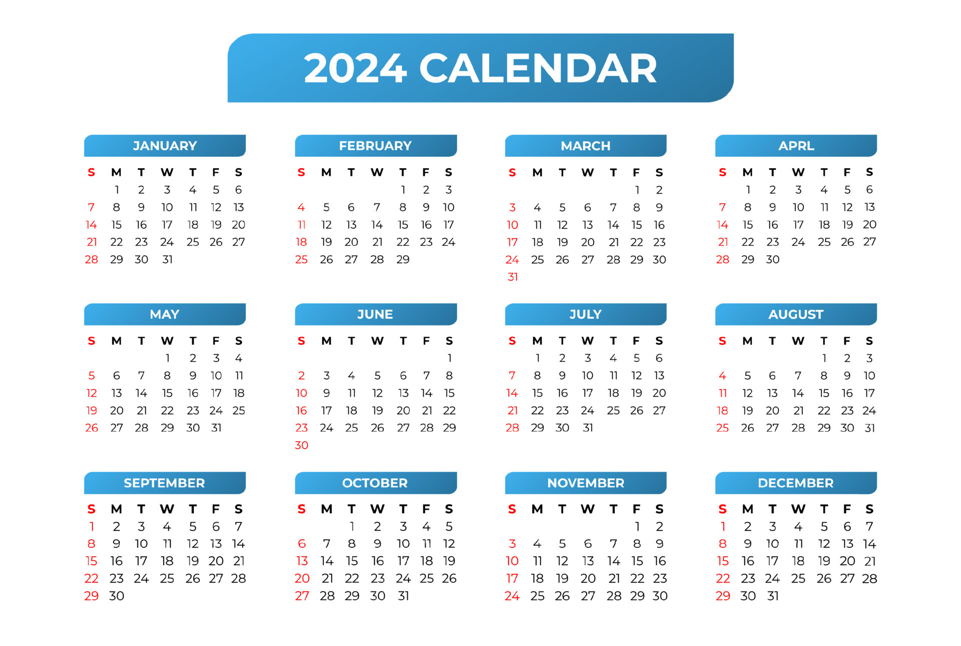 2024 calendar template, simple and easy to use 4686320 Vector Art at