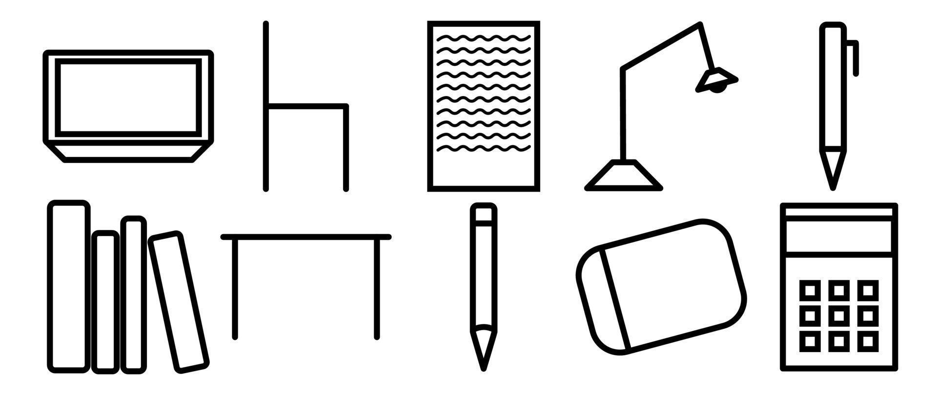school equipment icon set. learning icon set. outline icon vector