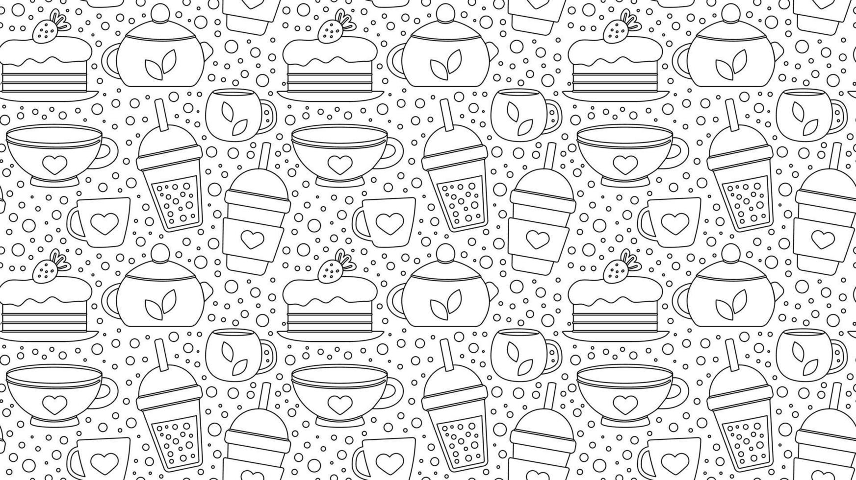 patrón repetitivo sin fisuras con bebidas y postres para el menú de cafetería. imprimir para una tienda con té y café y una bebida caliente. ilustración vectorial. vector