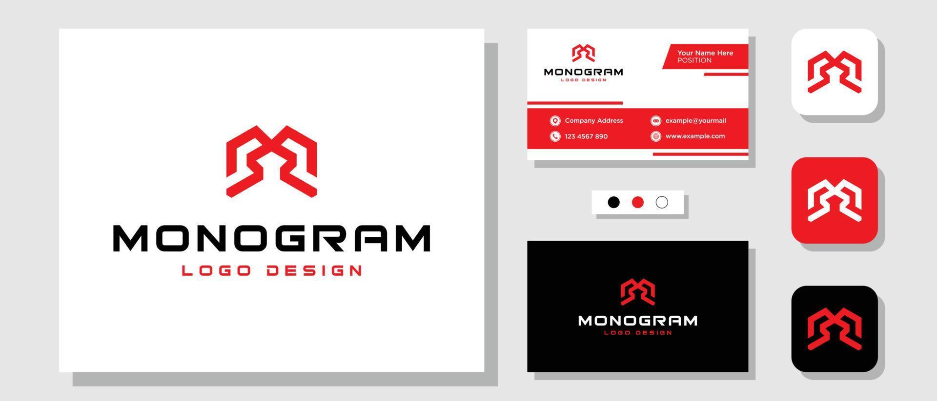 Letra inicial m diseño de logotipo de monograma rojo fuerte geométrico masculino con plantilla de diseño tarjeta de visita vector