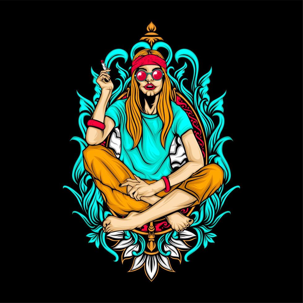 smoking hippie girl vector