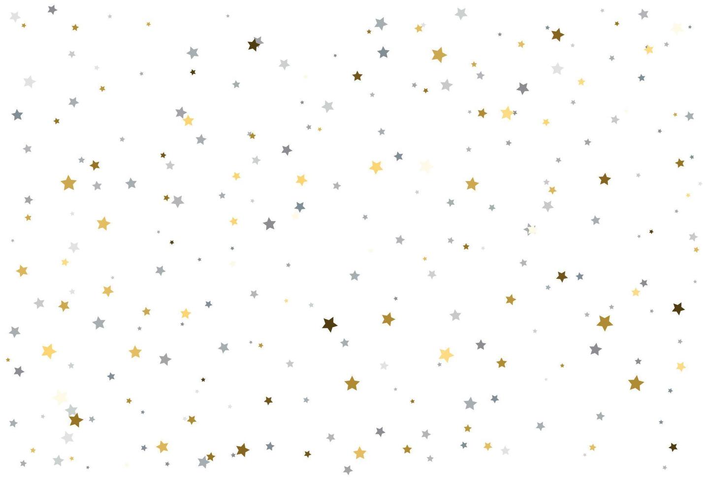 dibujo navideño con estrellas doradas y plateadas. Confeti de celebración estrella de plata y oro. vector