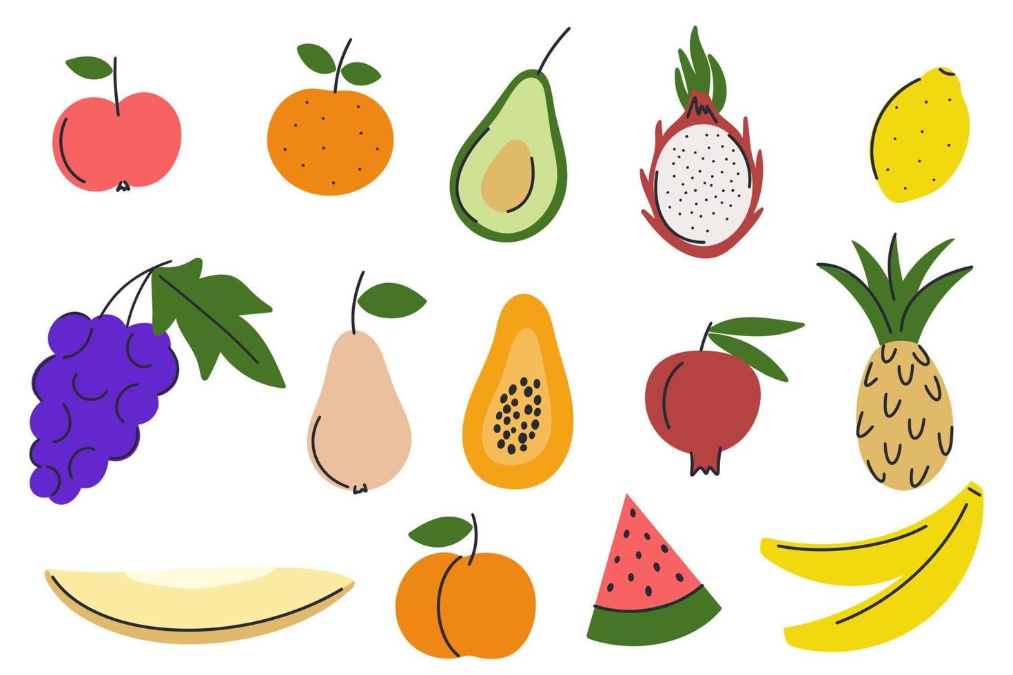 conjunto de frutas estilo doodle vector