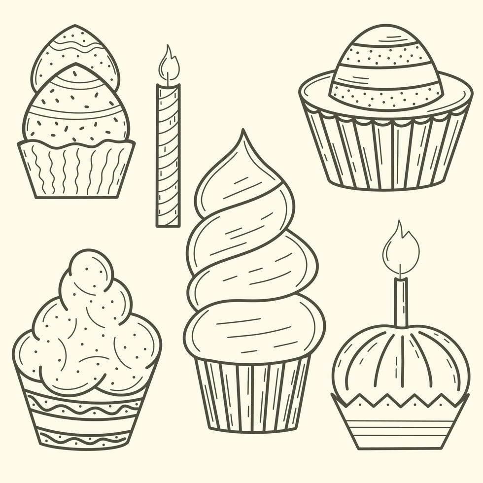 Doodle set of cakes and pastries vector
