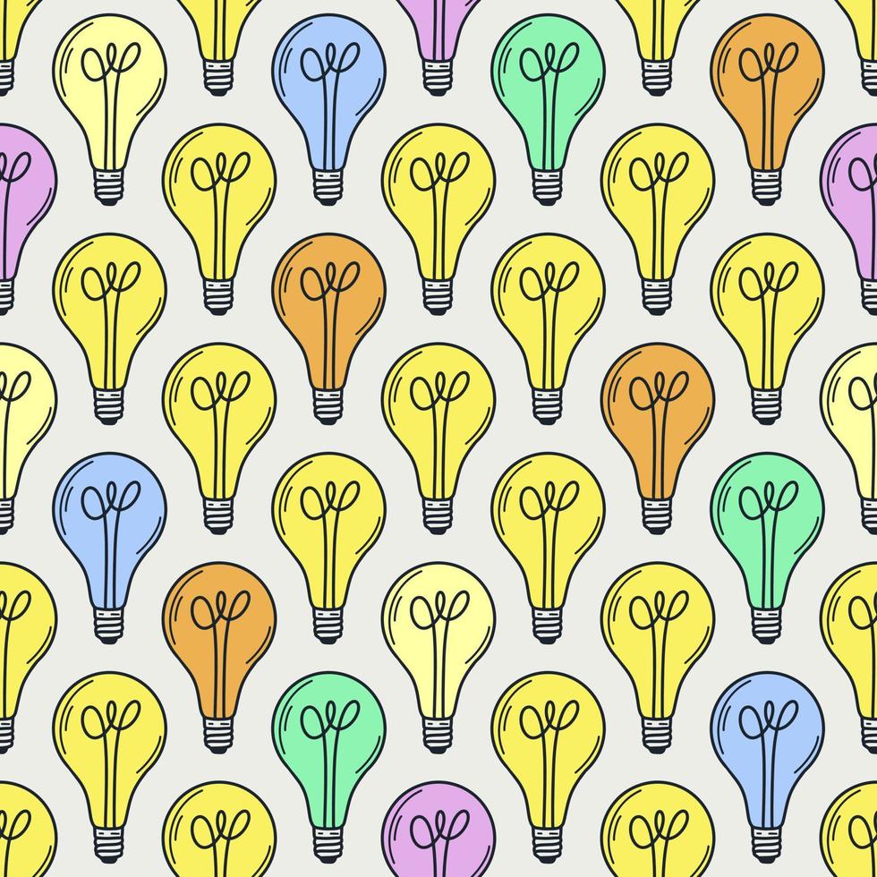 Different color lightbulb seamless pattern doodle style vector