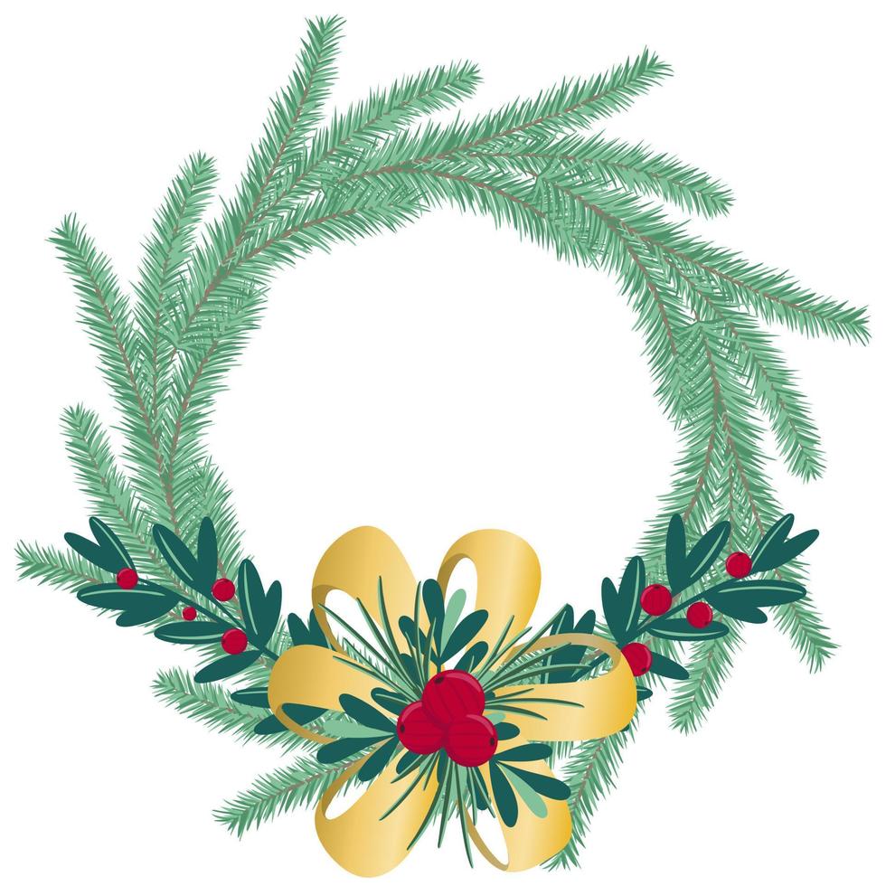Christmas wreath with fir branches berries and deciduous twigs vector