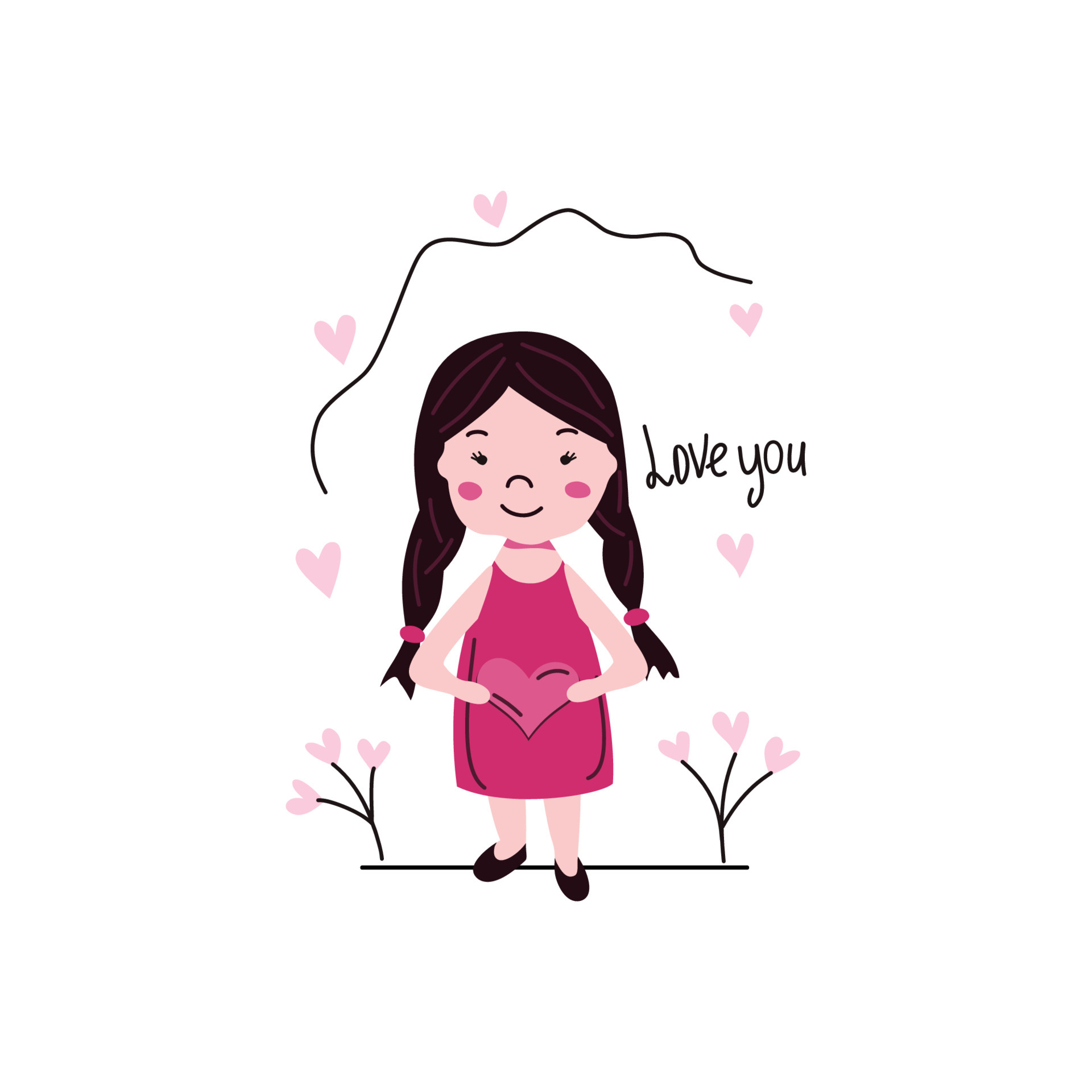 Cute cartoon girl with heart. Card for Valentine Day. Vector illustration. 4686657 Vector Art at Vecteezy Cute cartoon girl with heart. Card for Valentine Day. Vector illustration. 4686657 Vector Art at Vecteezy