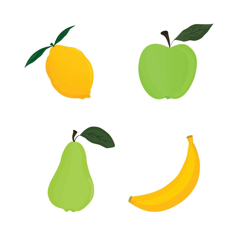 Set of fruits, lemon, apple, pear, banana. Vector illustration.