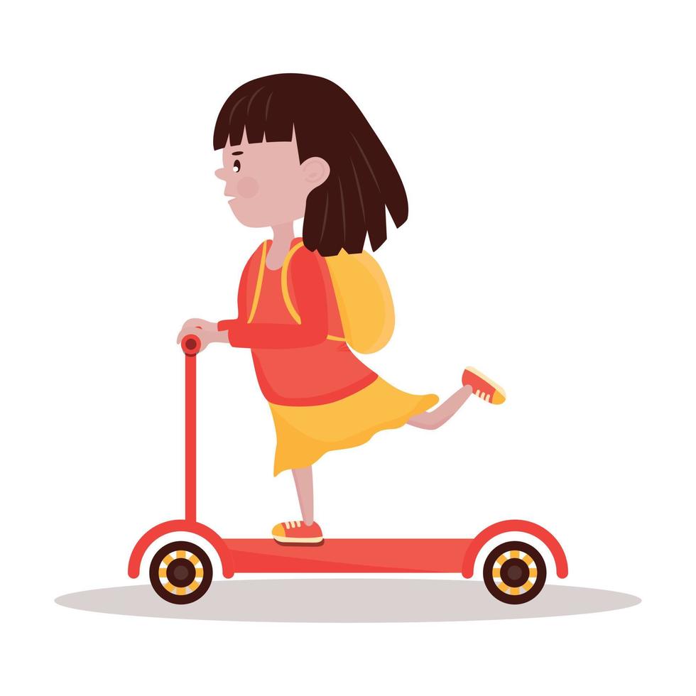 chica de dibujos animados monta un scooter. ilustración vectorial. vector