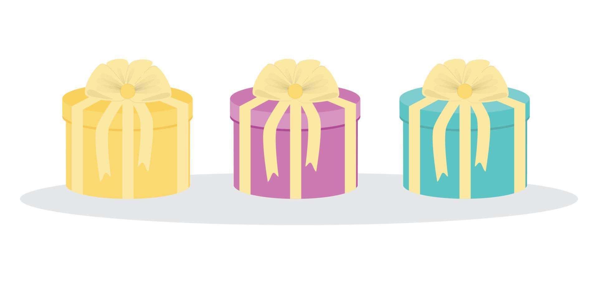 conjunto de cajas de regalo de colores, ilustración vectorial. vector