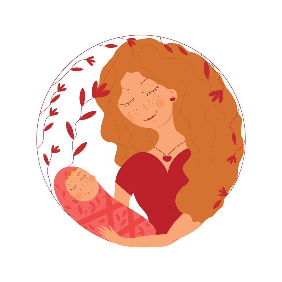A woman with a small daughter in her arms. Vector illustration.