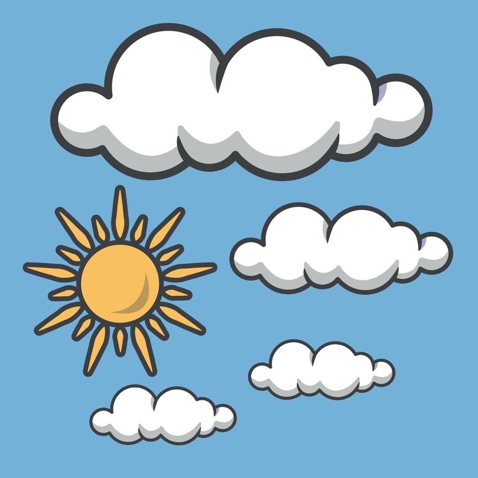 vector illustration of clouds and sun in the sky