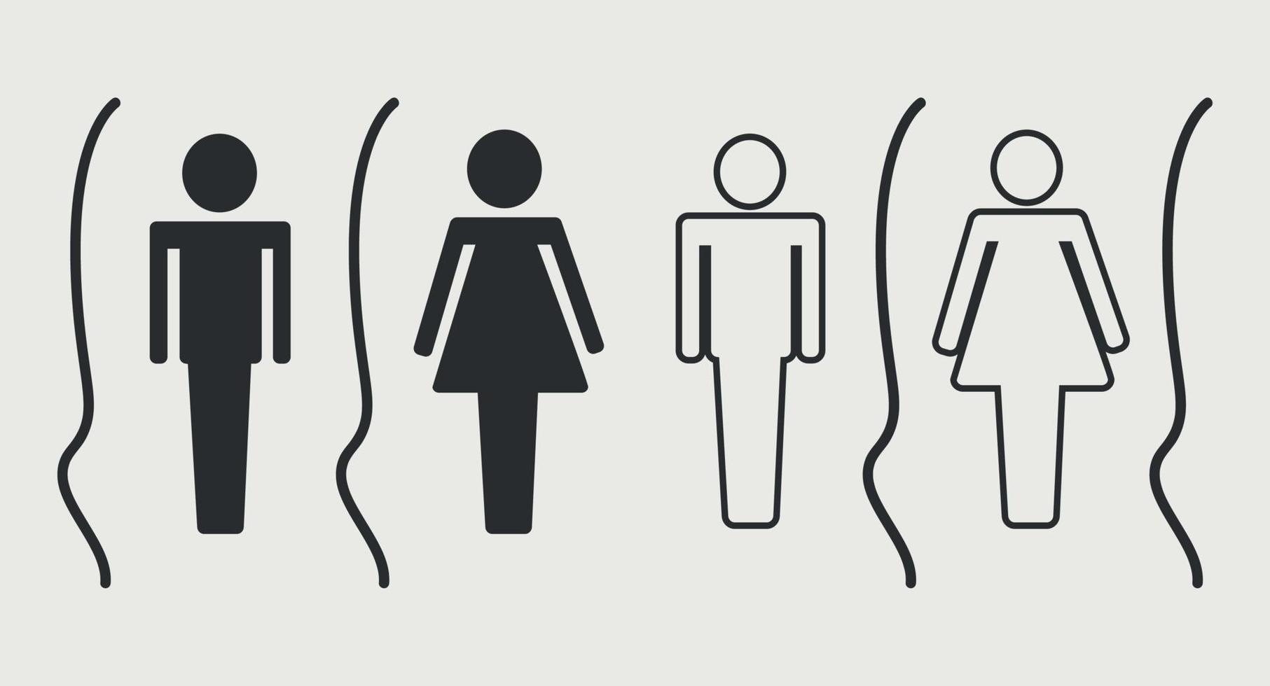 Palo simple gente género hombre y mujer icono color negro ilustración vectorial plana adecuada para letrero de baño vector