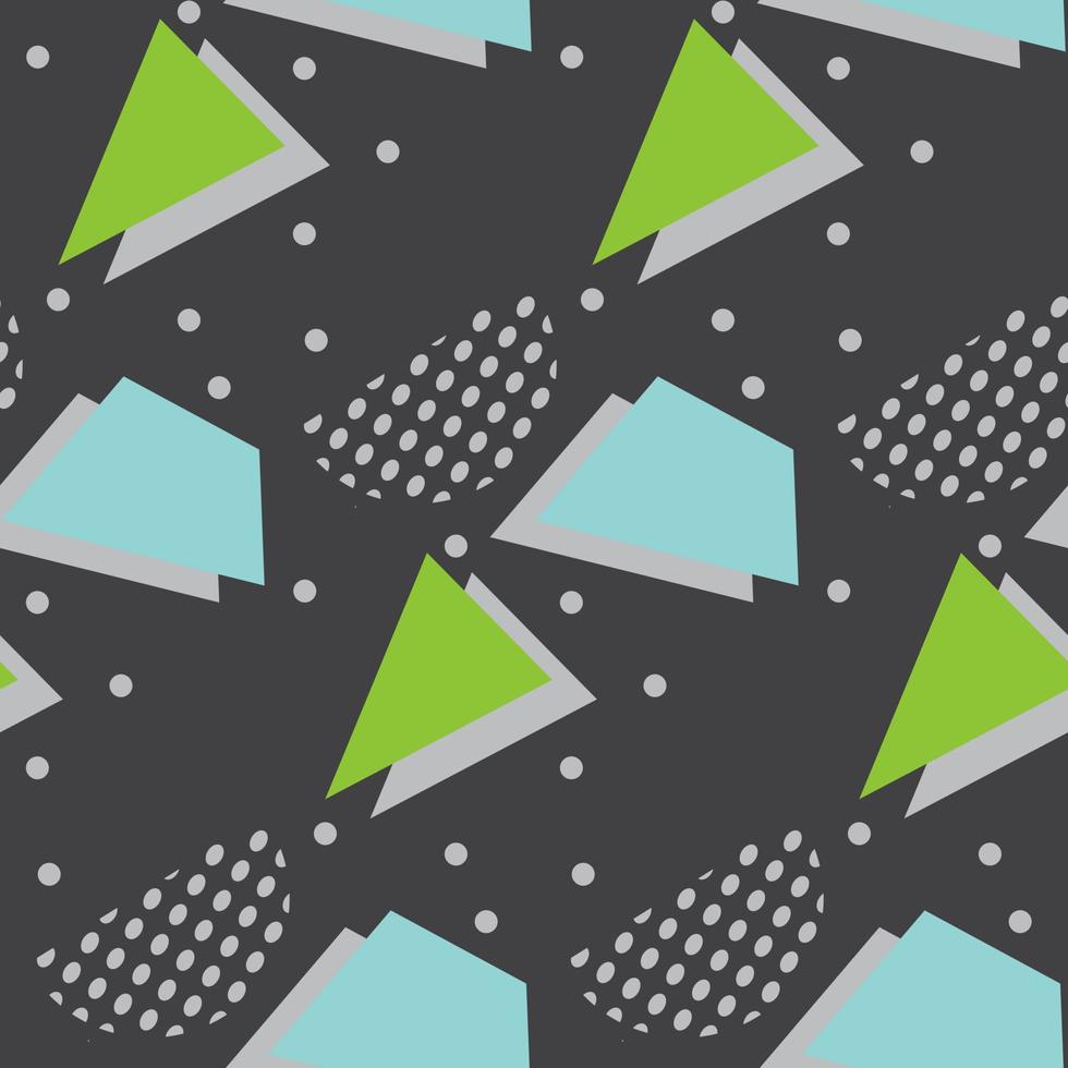 Seamless pattern in minimalistic geometric style. Green, blue and black colors. Memphis style retro print. Abstract doodle background. Endless design. Print for textile, fashion and decor vector