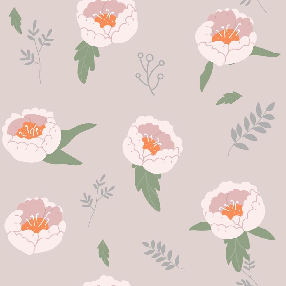 Hermoso ramo dibujado a mano de peonías rosas. flor de doodle. ilustración vectorial. peonía de patrones sin fisuras. fondo floral. patrón sin fin de flores. vector