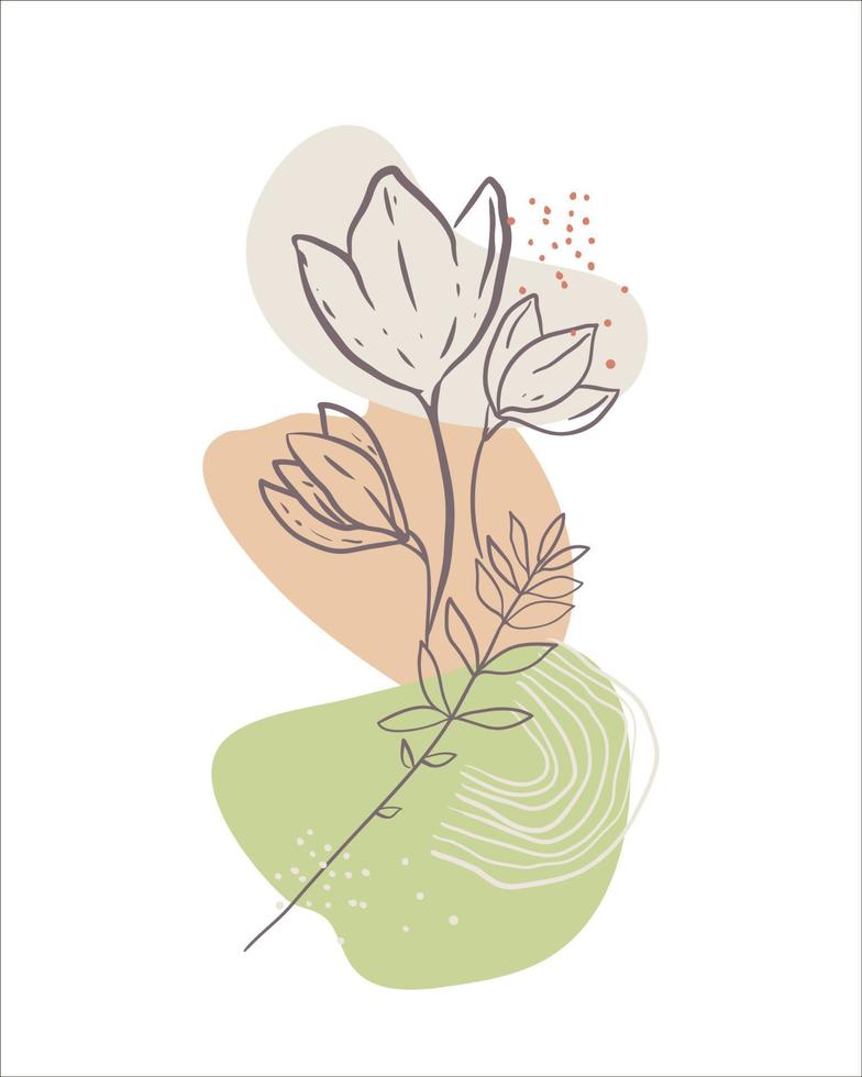 caver Minimal floral line art. Modern abstract shapes background. Trendy design. Pastel color palette. hand drawing vector