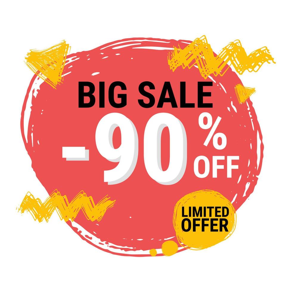 Big sale red tag. concept of price list for discounts, of an advertising campaign, advertising marketing sales, a 90 off discount, unique offer. Vector illustration. limited offer . Isolated on white