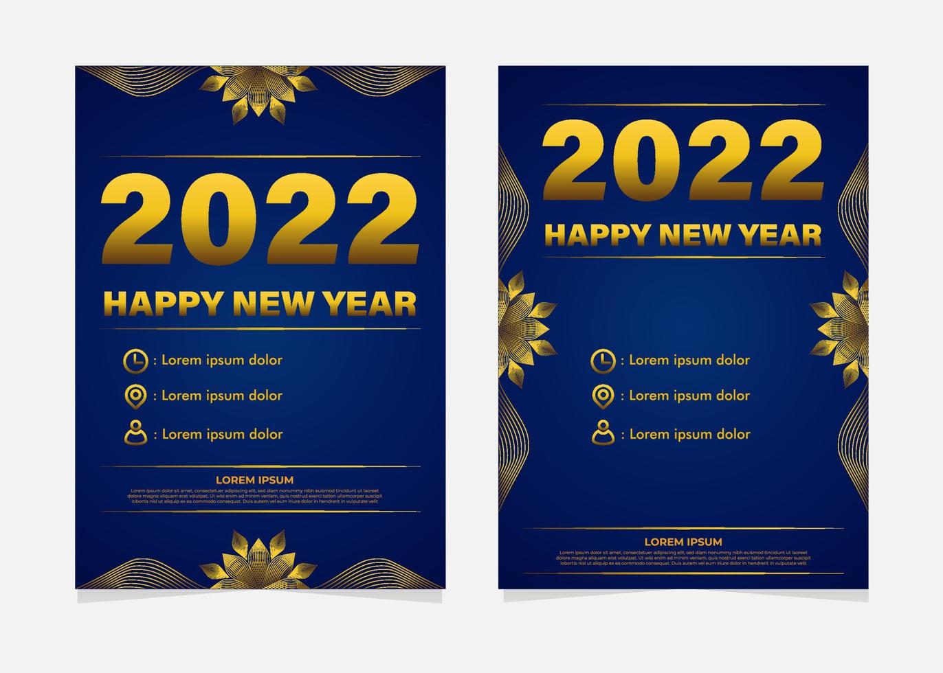 Plantilla de volante de celebración de año nuevo azul y dorado vector