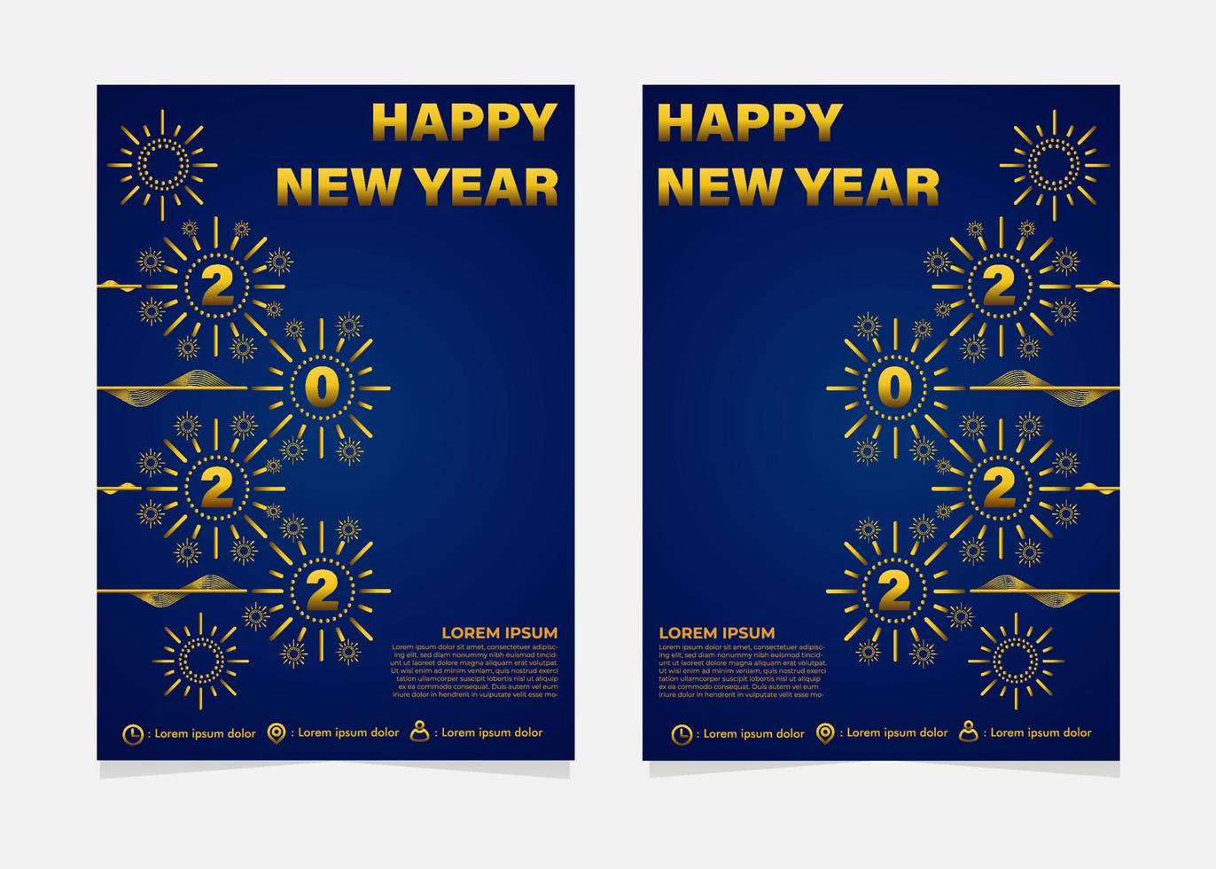 Plantilla de volante de celebración de año nuevo azul y dorado vector